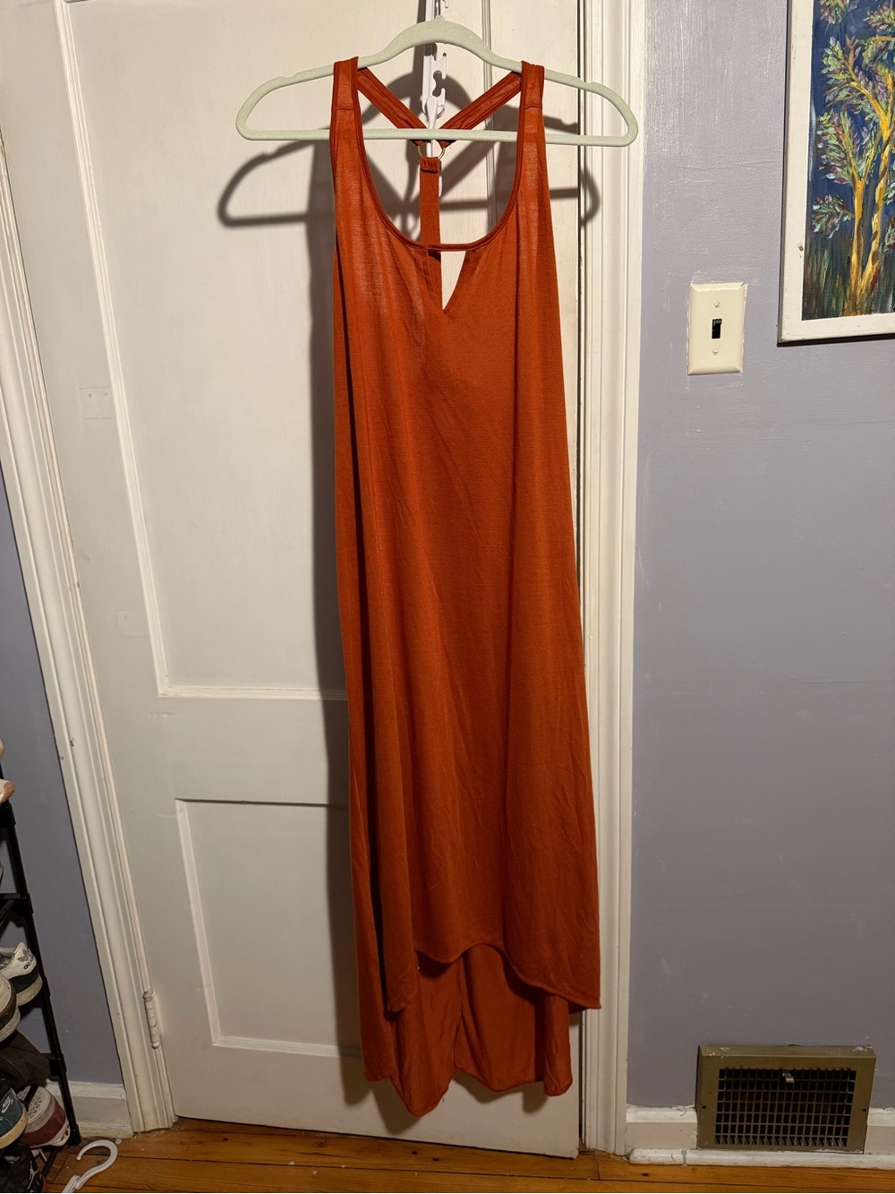 Sleeveless High-Low Maxi Dress in Rust Orange
